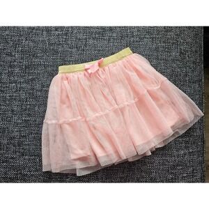 Disney Tulle Skirt Kids Size 4/5 Pink Excellent Glitter Tutu Bow Gold Waistband